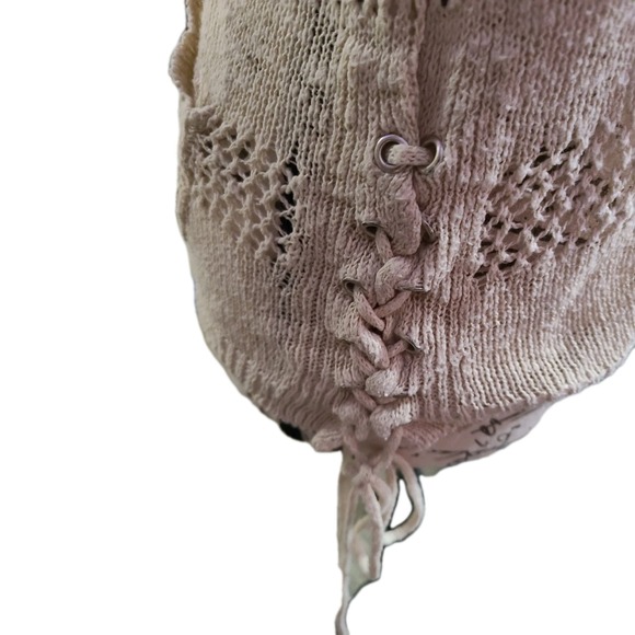 Billabong Cream Knit Hoodie Womens Small Boho Beach Pullover Y2K Sweater - Picture 3 of 8